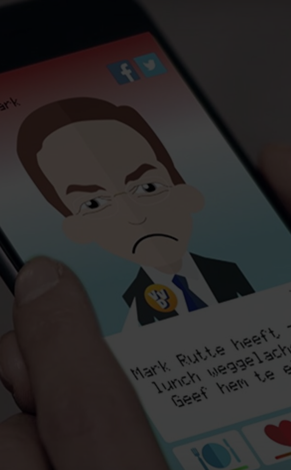 Mark Rutte als KamerGotchi, een politieke videogame